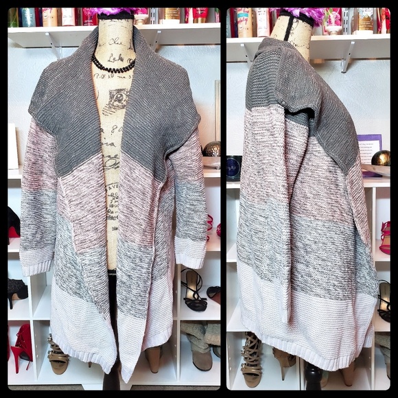 anna rose Sweaters - Anna Rose Open Wrap Cardigan in Pink / Grey